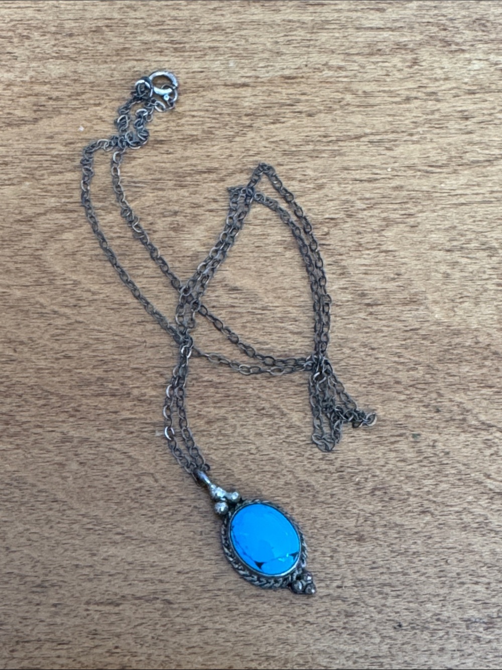 STERLING SILVER 18” NECKLACE WITH TURQUOISE PENDANT